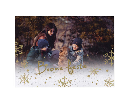 Puzzle A3 con foto e grafica Buone Feste e fiocchi di neve