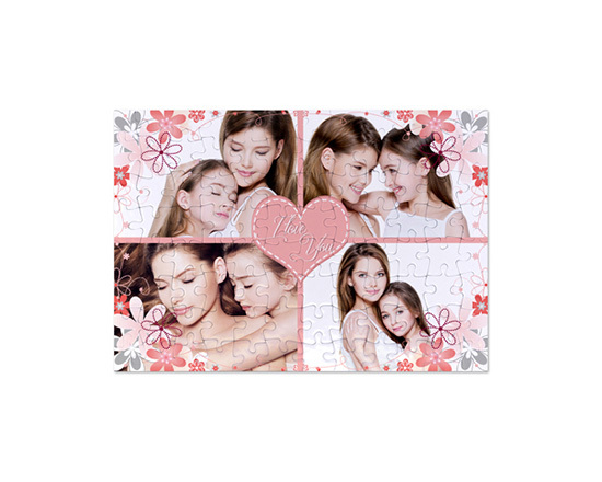 Puzzle formato A4 con 4 riquadri e cuore rosa