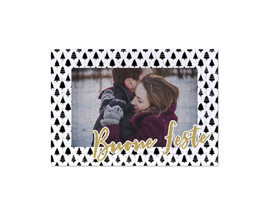 Puzzle formato A4 natalizio con alberelli e scritta oro
