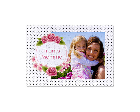 Puzzle A4 formato A4 con grafica a pois neri per festa della mamma