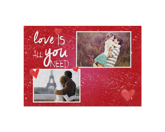 Puzzle in legno 25x36 cm collage 2 riquadri sfondo rosso