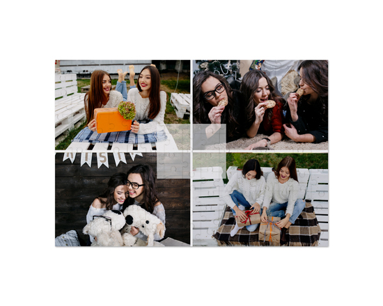 Puzzle in legno 35x26 cm collage 4 riquadri con riquadro per testo