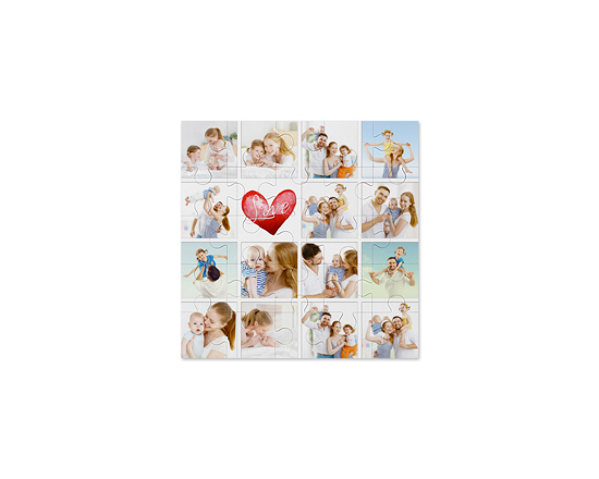Puzzle quadrato in legno 15 riquadri con cuore