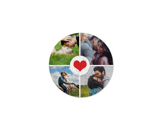 Puzzle rotondo in legno con collage 4 riquadri