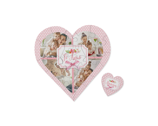 Puzzle a cuore in legno Nastro rosa