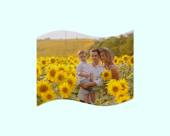Puzzle con cornice ad onda e piedistallo personalizzato con foto famiglia