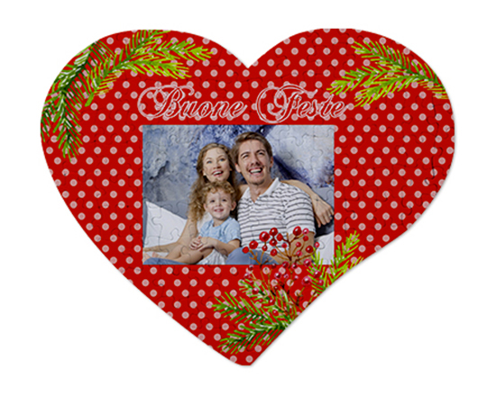 Puzzle cuore A3 con foto e grafica Bacche natalizie