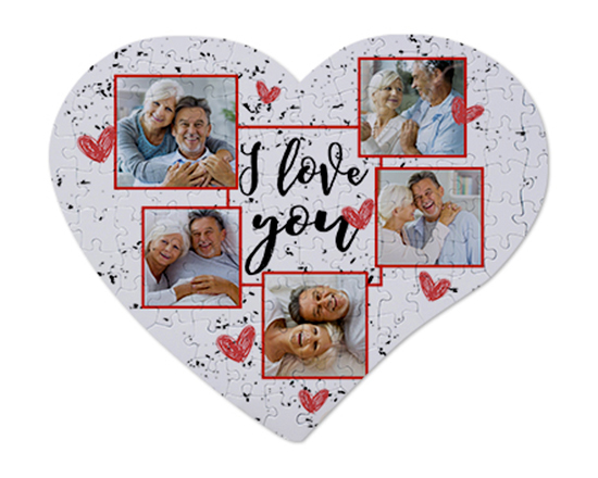 puzzle a forma di cuore con grafica collage e cuori