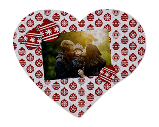 Puzzle cuore A3 con foto e grafica Palle di Natale
