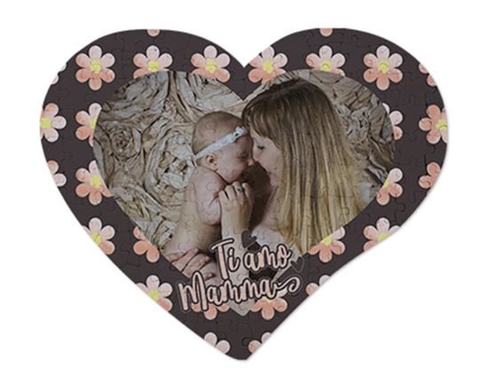 Puzzle cuore A3 con foto e grafica Ti amo mamma