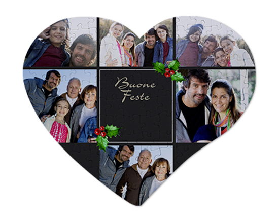 Collage con grafica auguri buon natale per puzzle cuore