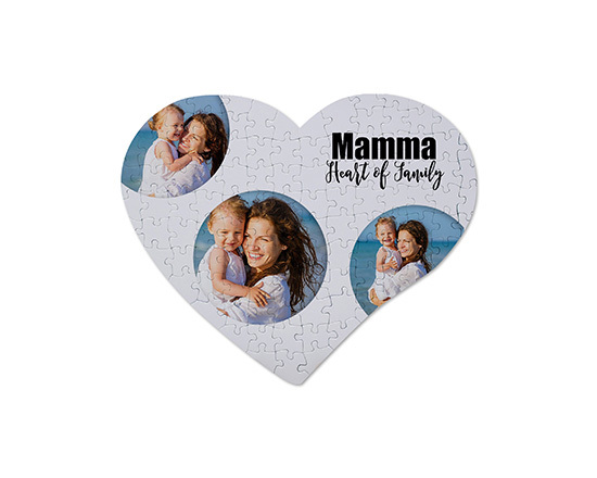 Puzzle cuore A4 con collage foto e grafica per festa della mamma