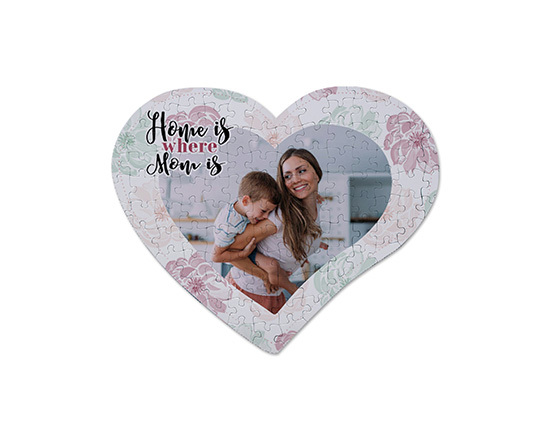 Puzzle cuore A4 con foto e grafica Home is mom