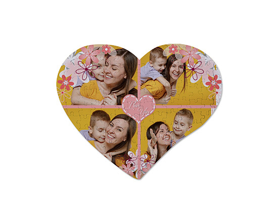 Puzzle cuore A4 personalizzato con collage di foto e grafica Mummy