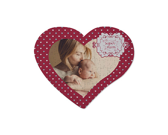 Puzzle cuore A4 con foto e grafica Super mom