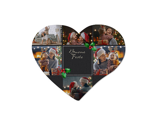 Puzzle cuore A4 con collage di foto e grafica Vischio