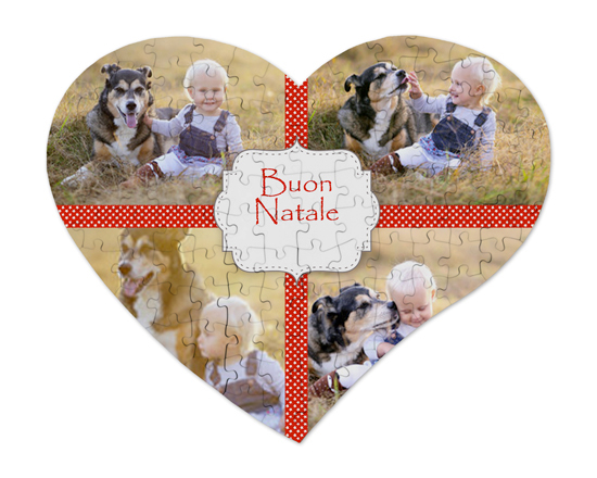 Puzzle cuore A3 in legno collage 4 riquadri buon natale