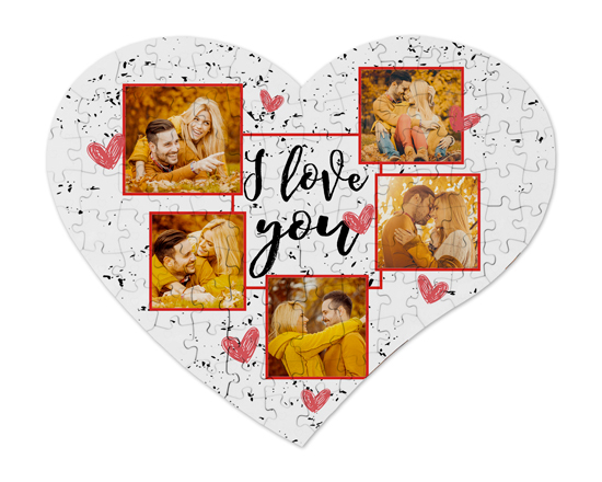 Puzzle cuore A3 in legno collage 5 riquadri I love you