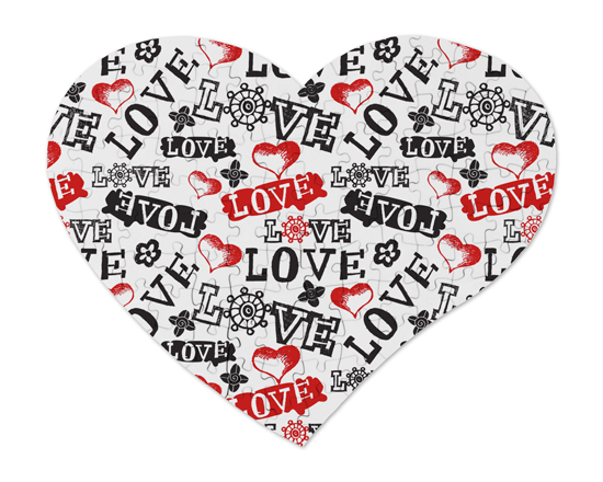Puzzle legno cuore con scritte d'amore