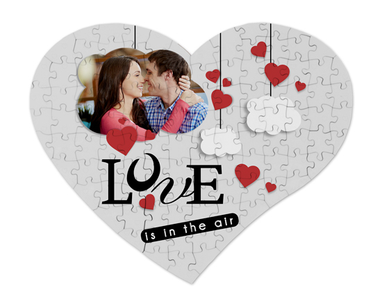 Puzzle cuore in legno A3 con grafica romantica