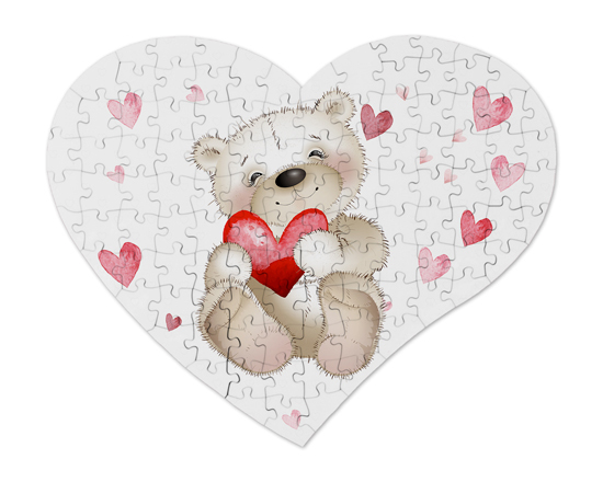 Puzzle Cuore in Legno A3 con grafica orsetto