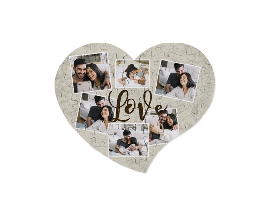 Puzzle cuore A4 in legno collage 6 riquadri love