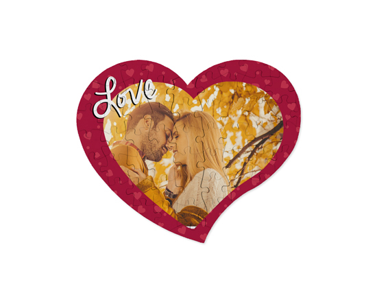 Puzzle cuore A4 in legno con grafica love
