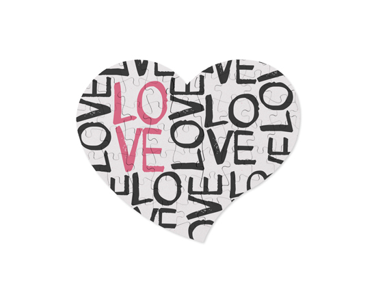 Puzzle cuore A4 in legno con scritte love