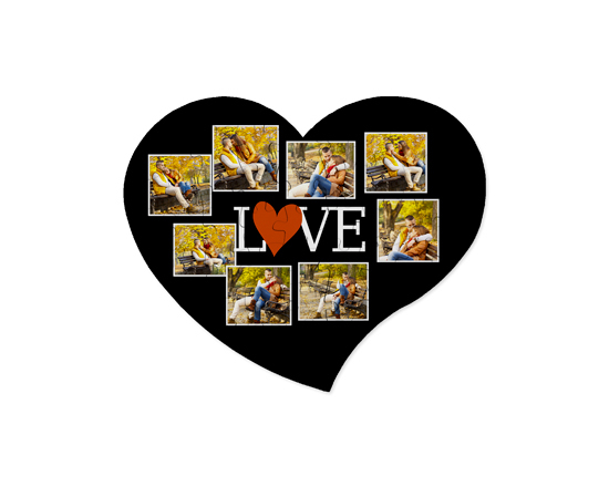 Puzzle cuore A4 in legno collage 8 riquadri e sfondo nero