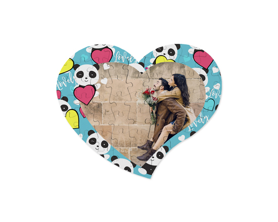 Puzzle in legno a cuore con panda