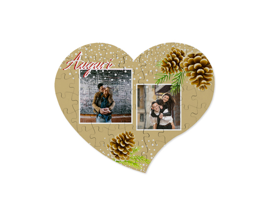 Puzzle cuore A4 in legno con pigne e rami