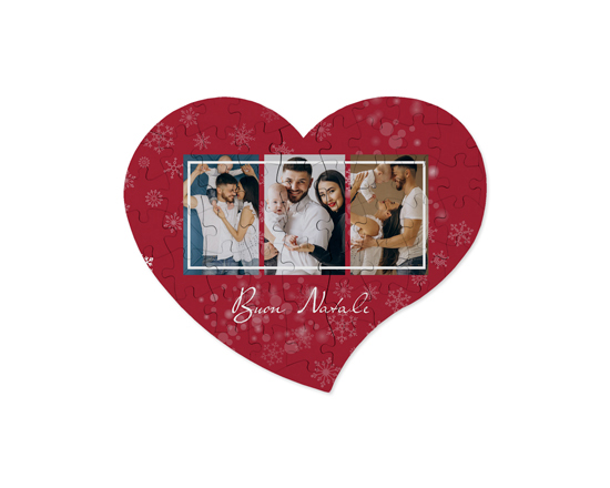 Puzzle cuore A4 in legno collage 3 riquadri buon natale