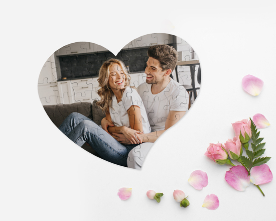Puzzle cuore A4 in legno con foto di fidanzati
