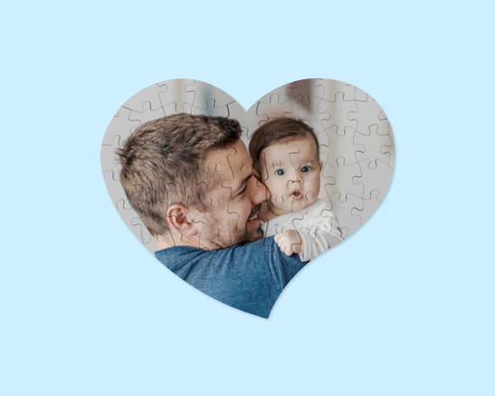 Puzzle cuore A4 in legno con foto di papà e bambino