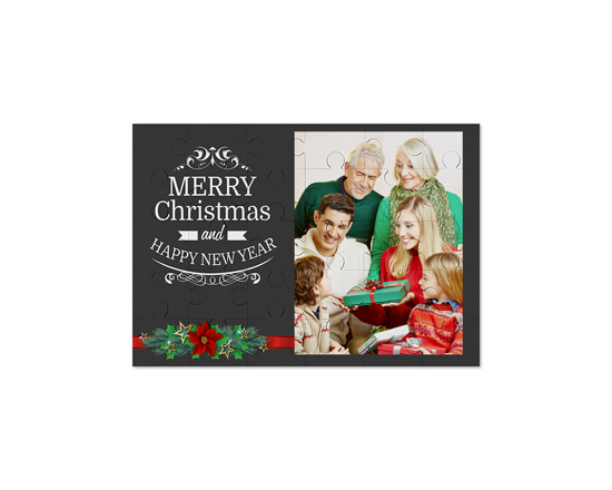 puzzle in legno con grafica merry christmas