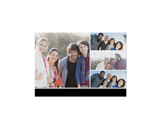 Puzzle in legno 25x17 cm con collage 4 riquadri e riga nera