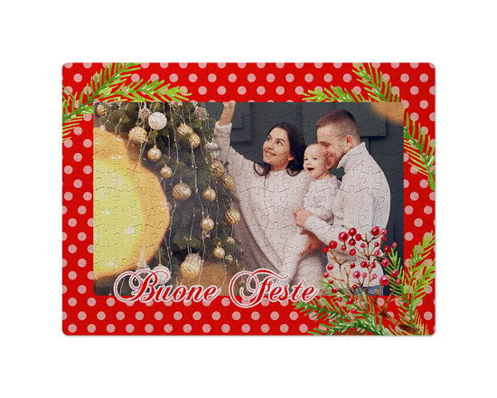 Puzzle in tessuto con foto e grafica bacche rosse per natale