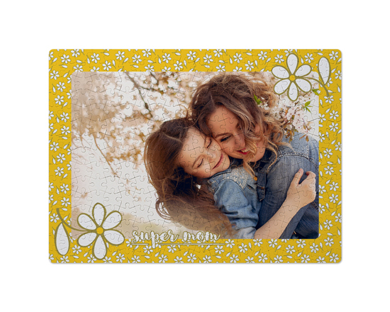 Puzzle in tessuto con foto e grafica margherite come regalo per la mamma