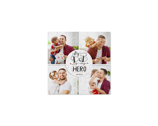 Puzzle quadrato in legno collage 4 riquadri dad hero