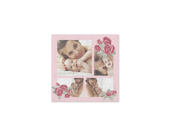 Puzzle quadrato in legno collage 4 riquadri con rose