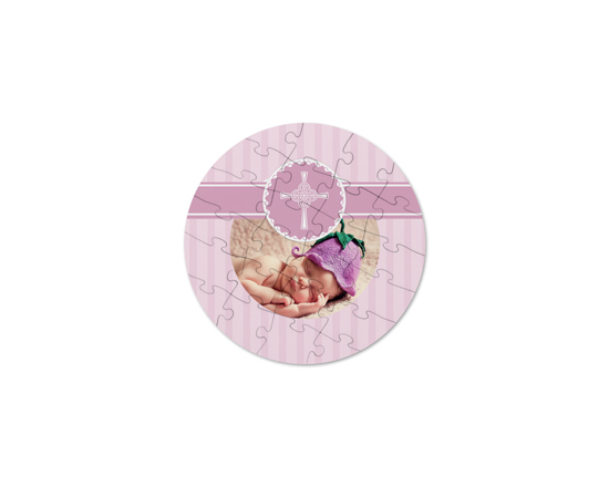 Puzzle rotondo in legno con grafica battesimo lei