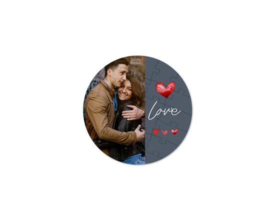 Puzzle rotondo in masonite grafica love