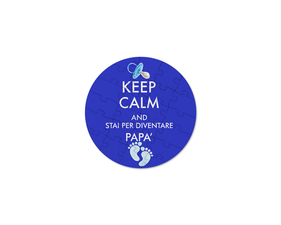 Puzzle rotondo in legno con grafica keep calm dad