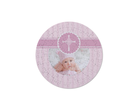 Puzzle rotondo con foto e grafica per battesimo