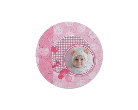 Puzzle tondo con foto e grafica per nascita bimba