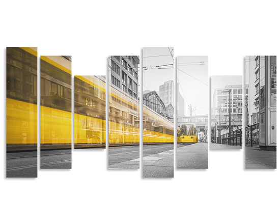 metropoli stampata su una tela scomposta in 8 pannelli verticali