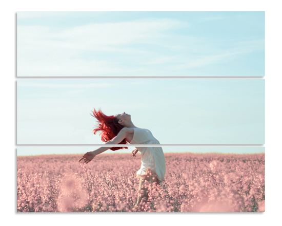 Immagine scomposta in pannelli di donna in un campo