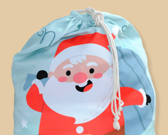 Chiusura sacca di Babbo Natale con cordoncino in cotone