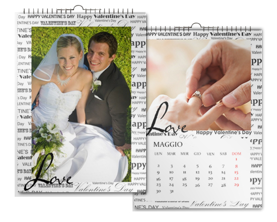 Calendario in formato a3 con scritte love sullo sfondo bianco