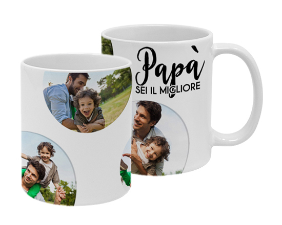 Tazza panoramica con grafica con collage a cerchi per il papà